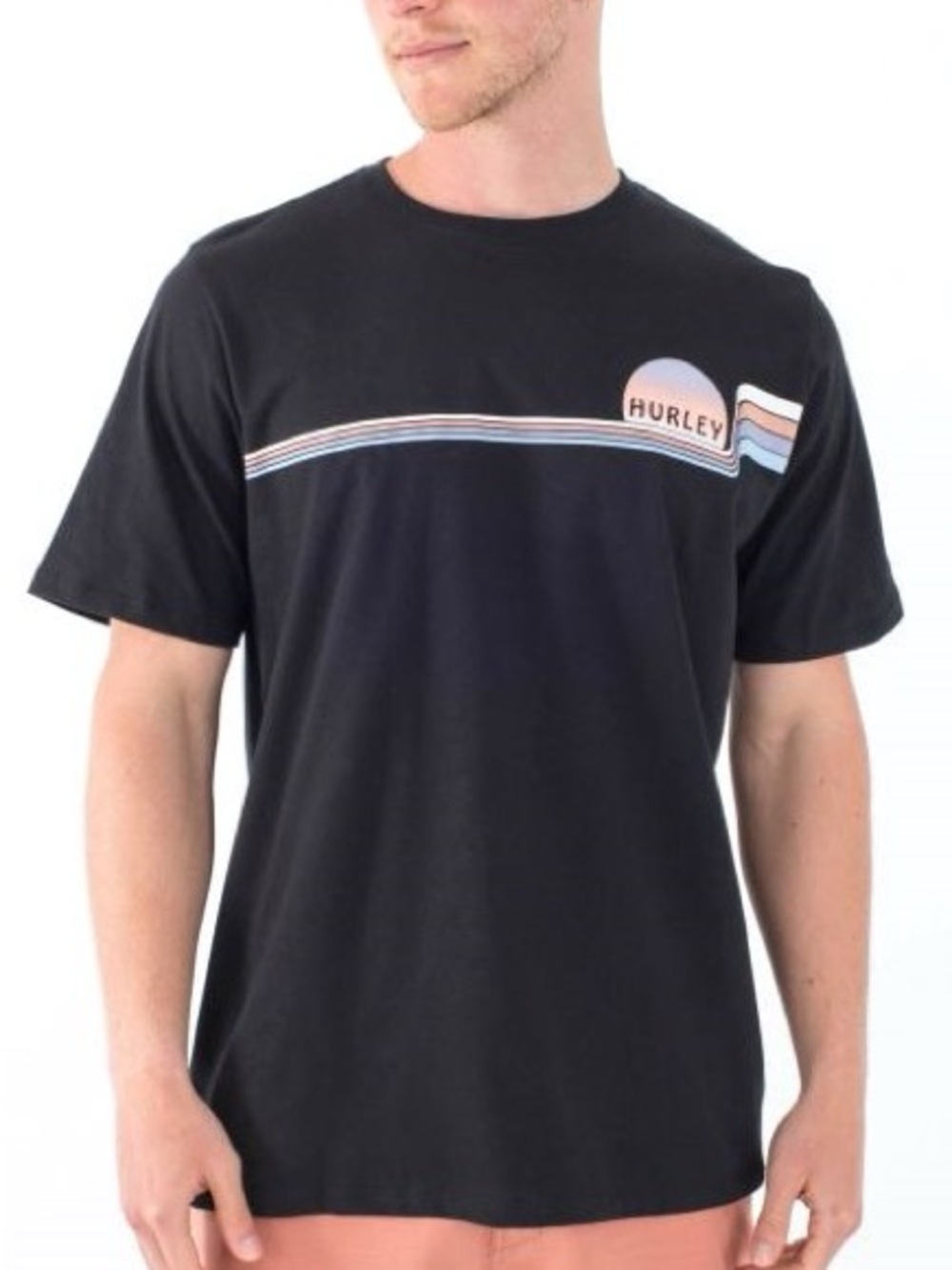 NWT Hurley Men’s Black Crew Neck Graphic Stripe T-Shirt‎ Medium